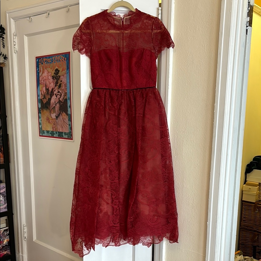 Marchesa Notte Red Lace Dress